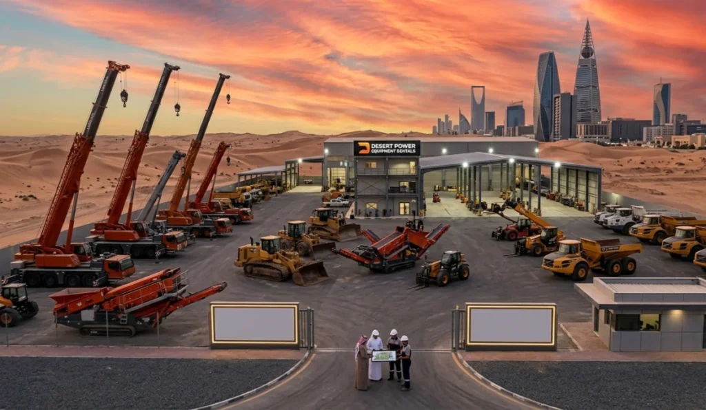 Heavy equipment rental Riyadh - FSAK Contracting excavator on active construction site in Riyadh Saudi Arabia