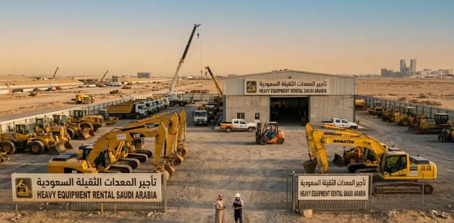 Heavy equipment rental Riyadh - FSAK Contracting excavator on active construction site in Riyadh Saudi Arabia