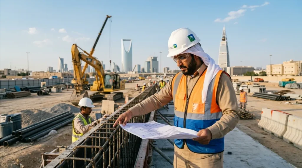 Infrastructure contractor Saudi Arabia working on a civil engineering project in Riyadh