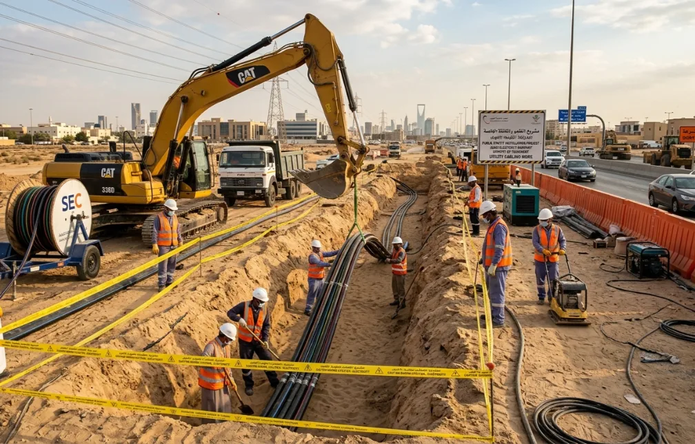 Utility installation process in Saudi Arabia trench works in Riyadh by FSAK