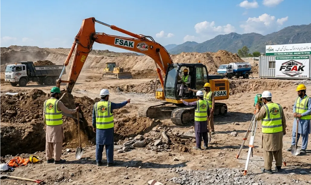 FSAK heavy machinery clearing and grading a plot in Riyadh, Saudi Arabia