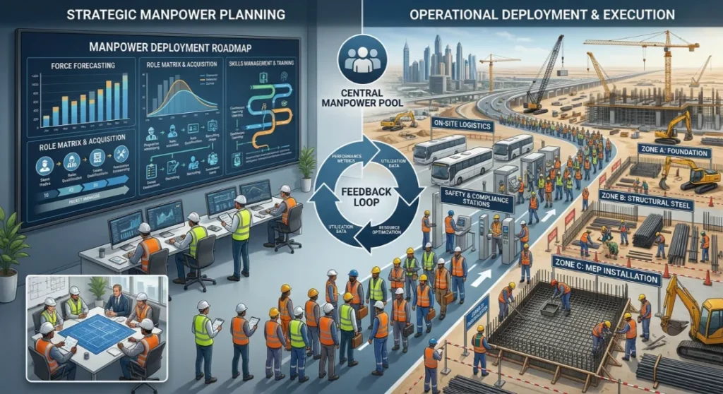 Construction manpower team deployed on a Saudi giga project site