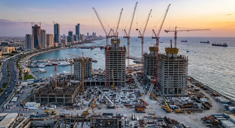Blog 5 Tower crane lifting materials on a high-rise building site in Jeddah